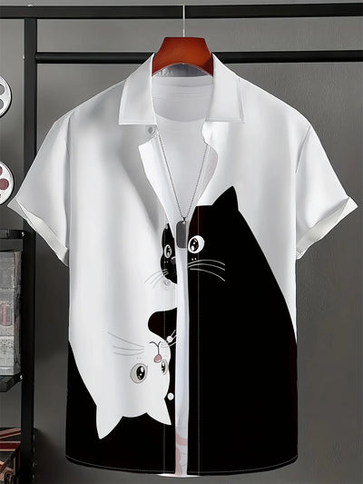 Summer Men's Cartoon Black and White Kitten Print | SAMAG