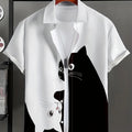 Summer Men's Cartoon Black and White Kitten Print | SAMAG