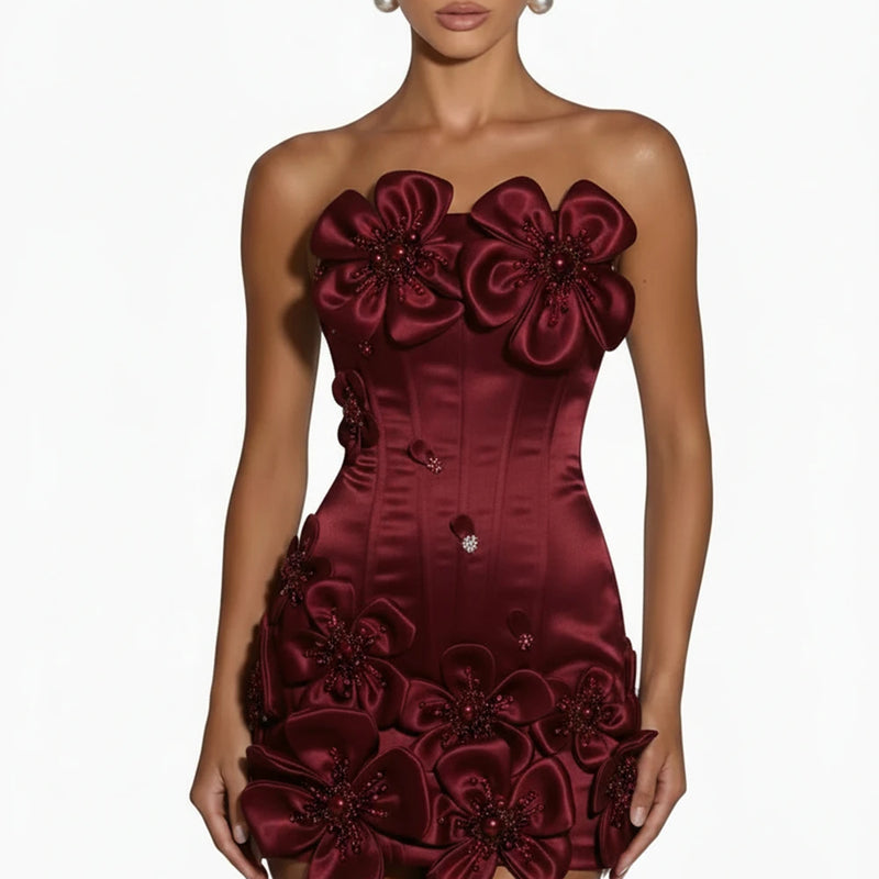 FATAPAESE 3D Flowers Corset Short Evening Dresses Luxury | SAMAG