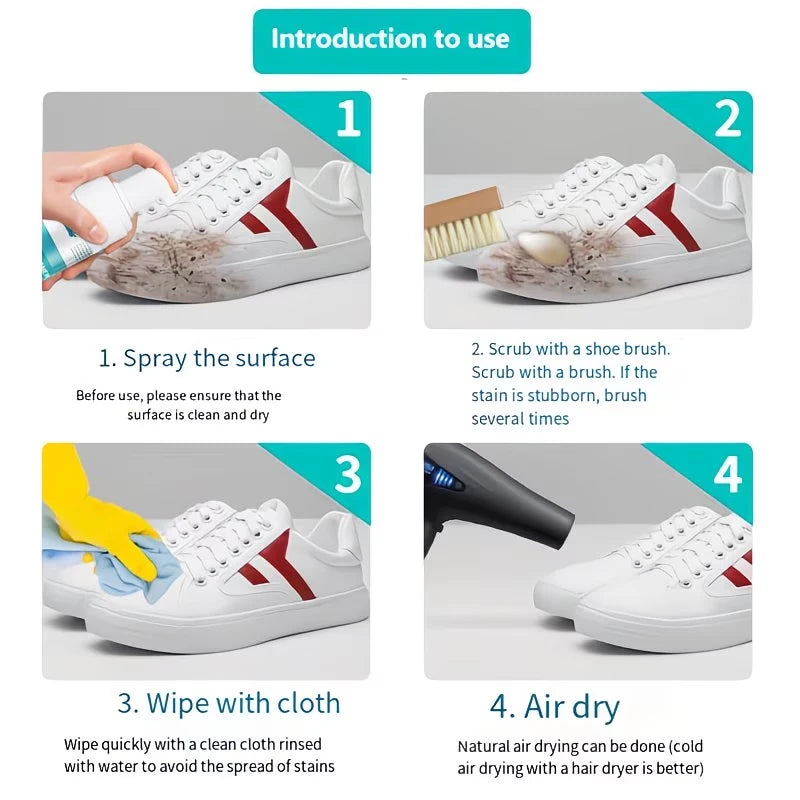 Shoe Cleaning Quick Stain Remover Whitening Polish For Sneakers Leather Boots Car Interior Multi Purpose Gentle Safe Formula