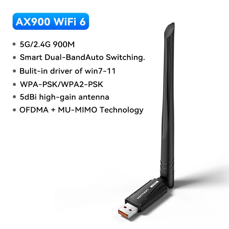 Vention USB WiFi 6 Adapter 5G/2.4G 900Mbps Wireless Bluetooth Receiver Antenna Network Card Dongle for - Visuel 8 | SAMAG