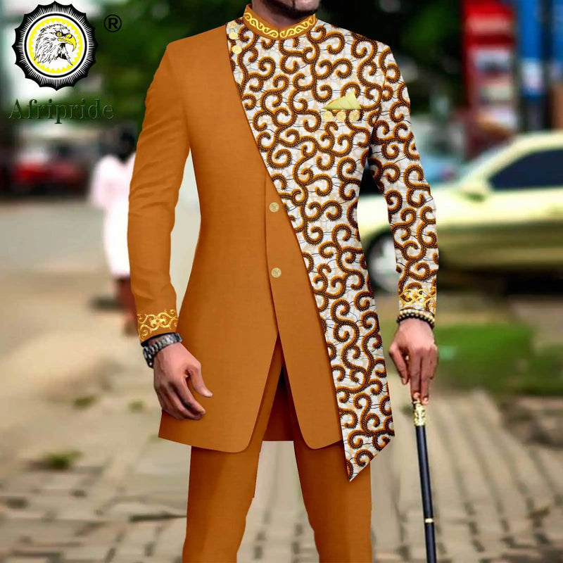 African Suits for Men Embroidery Print Blazer and Pants Set Business Dress with Kerchief Party Wedding - View 26 | SAMAG