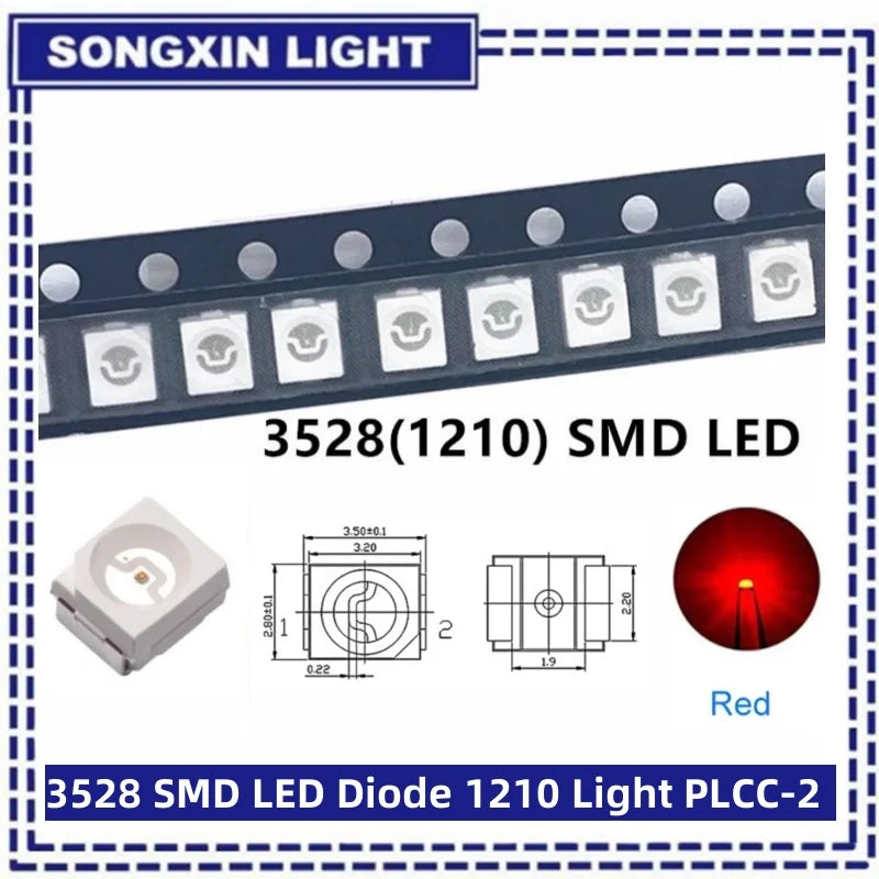 100pcs/lot 3528 1210 Diode SMD LED Diodes Kit Green RED WARM White ICE Blue Yellow Pink Purple-UV Orange rgb PLCC-2 High Quality