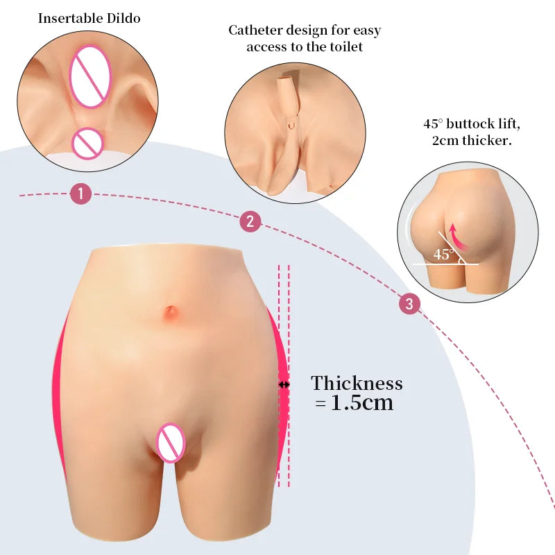 Extra Thick Men's Silicone False Vagina Pants Sexy Buttocks 2cm Shemale Cosplay Crossdresser Drag Queen Hip Enhancer Pant