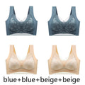 FallSweet 4PCS Plus Size Ice Silk Bra for Women Seamless Push Up Bralette Wireless Lace Brassiere Summer Underwear Lingerie Tops