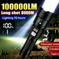 100000LM Super Bright Flashlight Rechargeable LED Torch Long Range Tactical Lamp for Outdoor Waterproof Camping Fishing Lantern