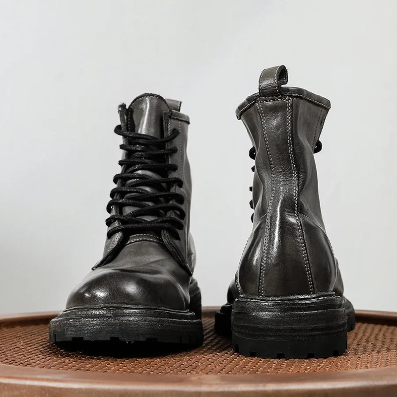 Goodyear welted Heavy Industry Horse Leather Retro  Boots High Top leather sole couple designer women Boots