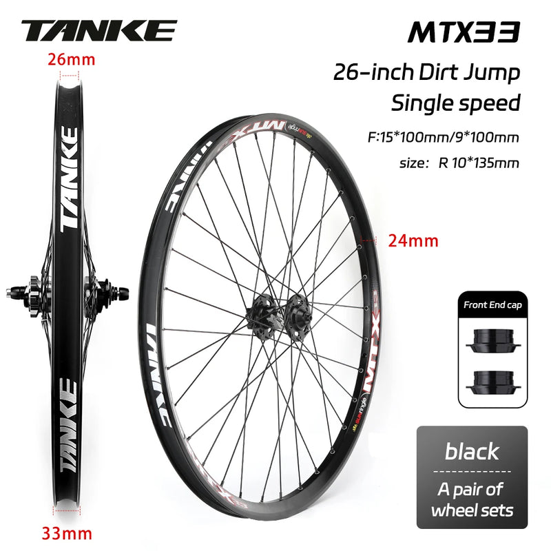 TANKE MTB Wheelset 26 inch Disc Brake MTB single-speed DJ AM Enduro DH Wheelset Hub MTX33/39 aluminum alloy Mountain wheel set