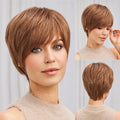 Short Ombre Blonde 100% Human Hair Wigs for Women Afro Remy Wig with Bang Pixie Cut Layered Human Hair Machine Made Women Wigs
