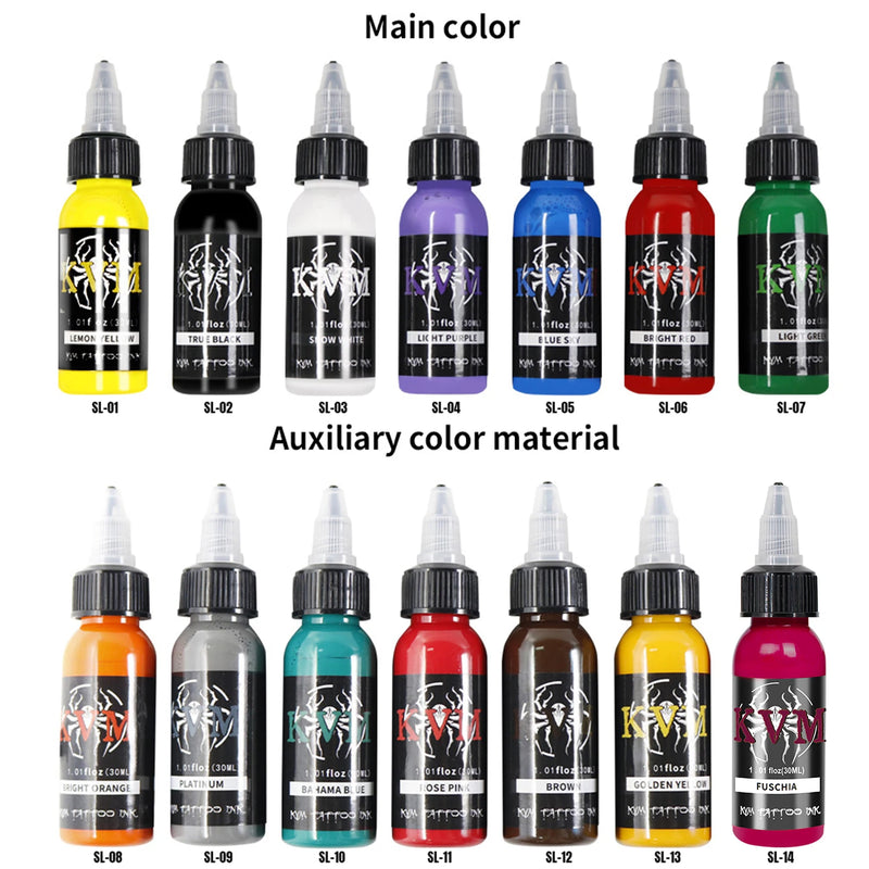 KVM 1oz (30ml) 7/14 Colors Professional Tattoo ink for Body Art Natural Plant Micro Pigment Permanent Tattoo Ink For Body Paint