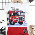 Summer Boys White Red Color Block Fire Truck Print Short | SAMAG