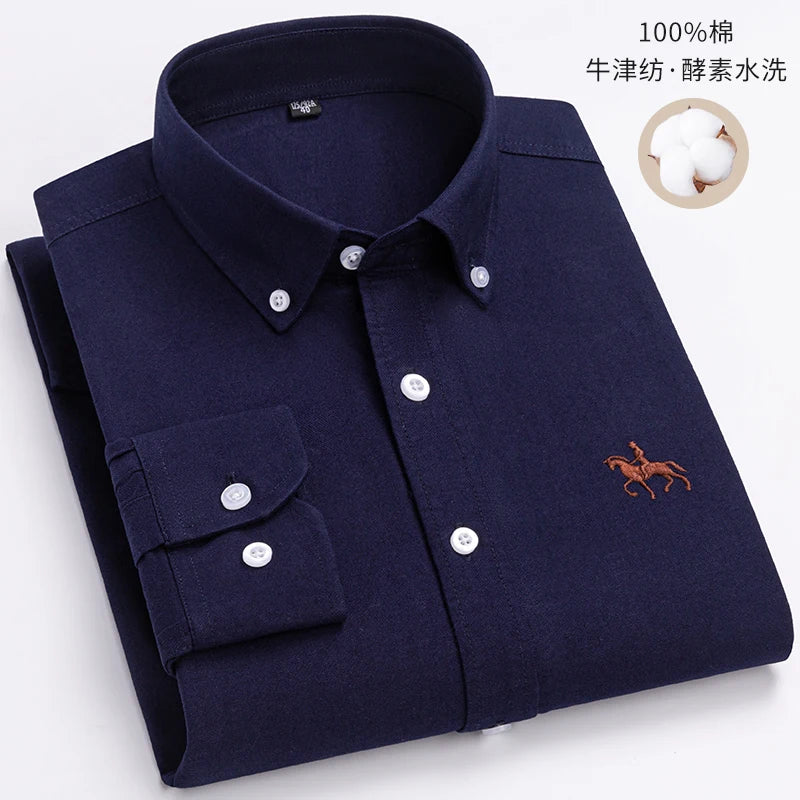 S~6XL Cotton Oxford Shirt For Men's Long Sleeve Plaid | SAMAG