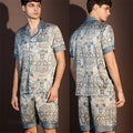 New Men's 3PCS Robe Sets Pajama Ice Silk Rayon Kimono Gown Bathrobe Loungewear Loose Print Home Clothes Nightwear Male Sleepwear