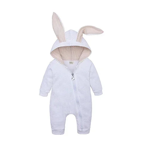 0-18M Newborn Baby Boys Girls Rompers Cotton Cartoon Bunny 3D Rabbit Ear Hoodie Overall Toddler Jumpsuit Infant Carnival Costume