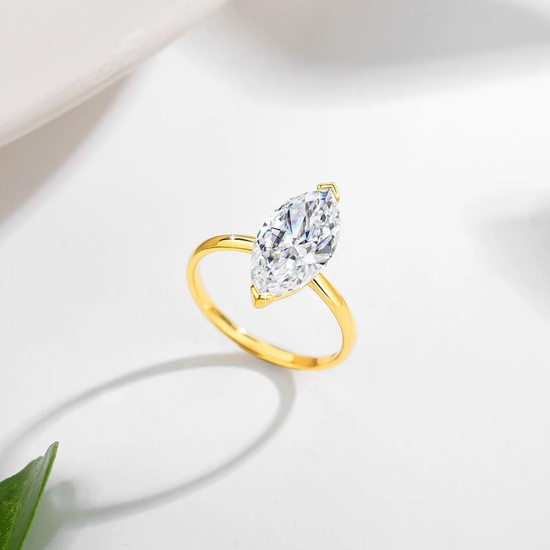 Marquise Cut Moissanite Rings 100% 14K Gold Diamond Ring  D Color VVS1 for Women Gift Anniversary Wedding Fine Jewelry