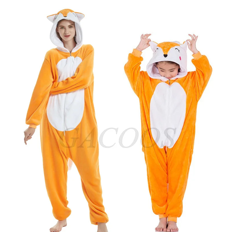 Winter Plush Pajamas Children Capybara Sleepwear Women Men Cosplay Jumpsuit Hooded Boys Girls Flannel Fleece Sleeping Clothes