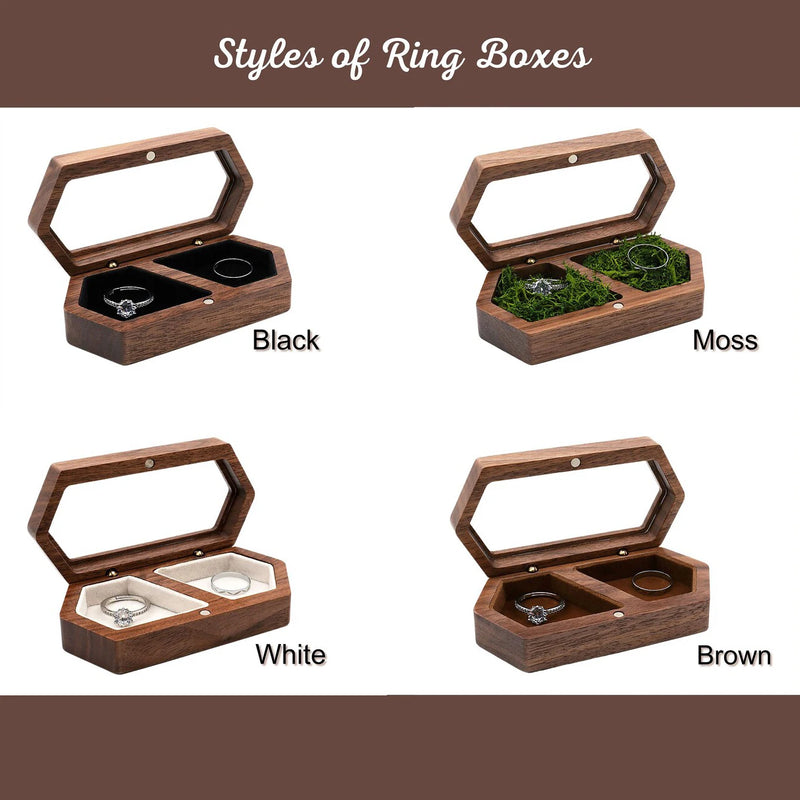 Double Compartment Wooden Jewelry Case, Clear Window Display, Personalized for Engagement/Wedding, Stylish Ring/Earring Storage