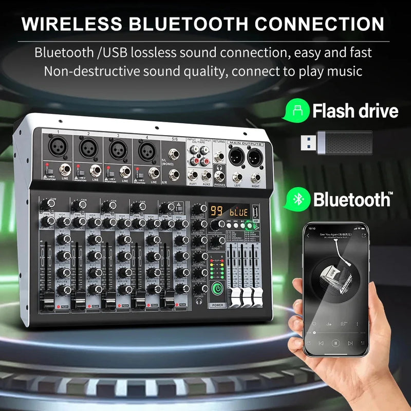 FUHAM KP4 Professional Audio Mixer 4 6 Channel Sound Console with 99 DSP Effects XLR Mic Input 48V Phantom Power for DJ Studio R