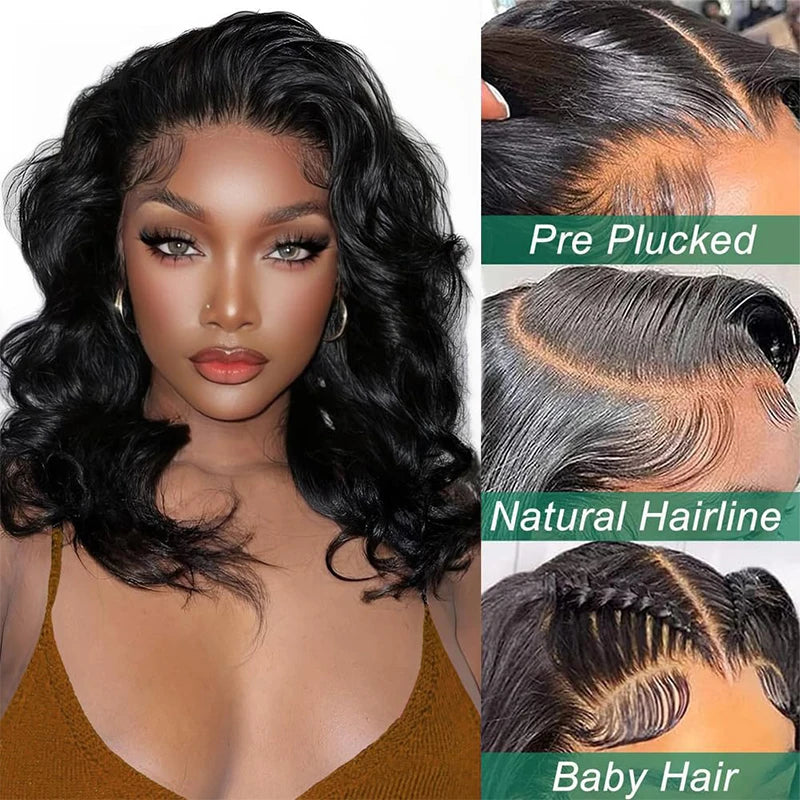 Body Wave Bob Wig Human Hair 13x4 Short Bob Lace Frontal Human Hair Wigs 200% Density Transparent Lace Frontal Brazilian Virgin Bob Wig For Women