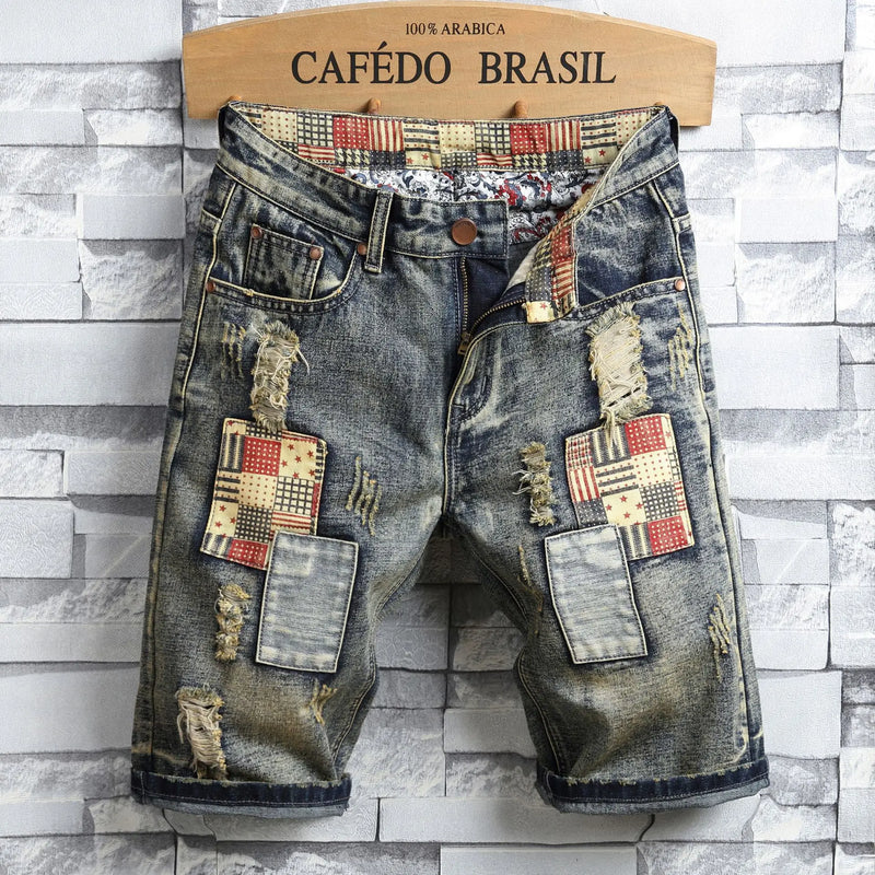 New Large Size Denim Shorts Retro Ripped Slim Men's Five | SAMAG