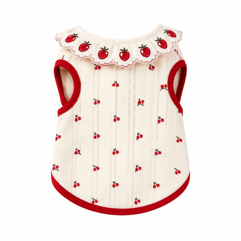 Cute Cherry Pattern Cat Flower Edge Vest Thin Breathable Cat Pullover Comfortable Sweet Pet Shirt Pet Clothing