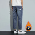 Winter Dark Blue Fleece Jeans for Men Black Loose | SAMAG