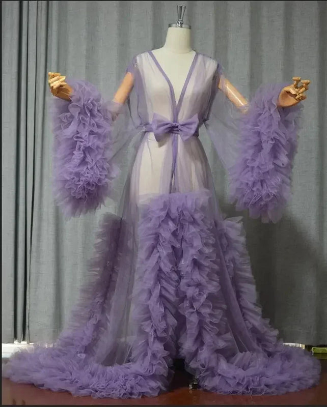 Women Dressing Gown Perspective Sheer Long Tulle Robe Puffy Pregnancy Maternity Dress for Baby Shower Nightgown Sleepwear Custom