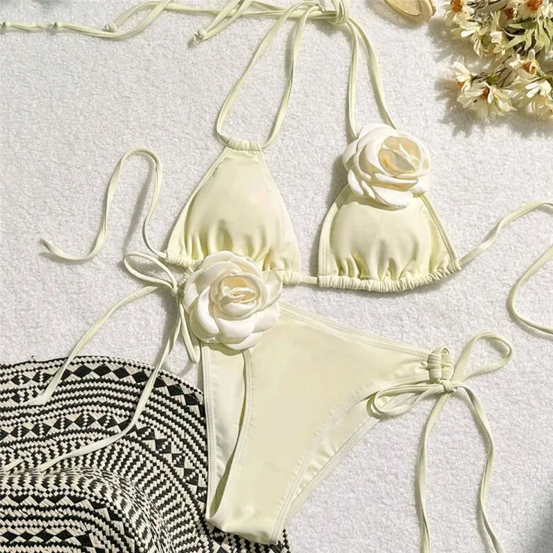Sexy Rose Flower Bikini Beachwear Swimwear Thong Women | SAMAG