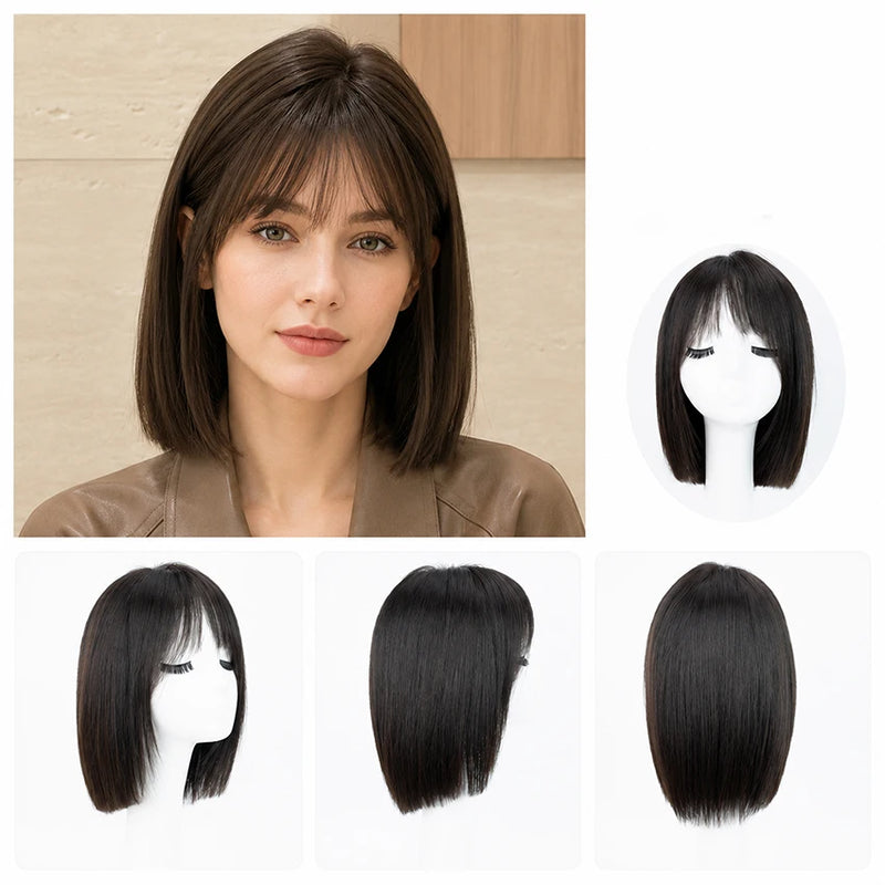 180% Density Silk Base Full Lace Short Bob Wigs Malaysian Straight Human Hair Wigs With Bangs 6x6 Inch Realistic Silk Top Bob