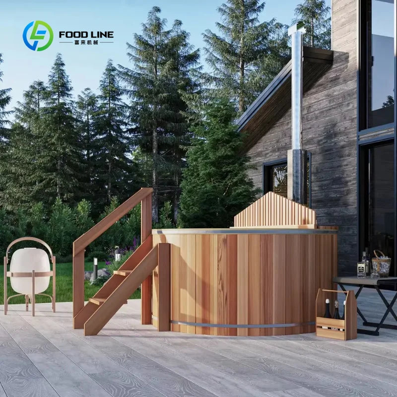 Customized Outdoor Hot Water Bath Bucket Wood Fired Heating System Wooden Bathtub Comfortable Soaking Hot Tub