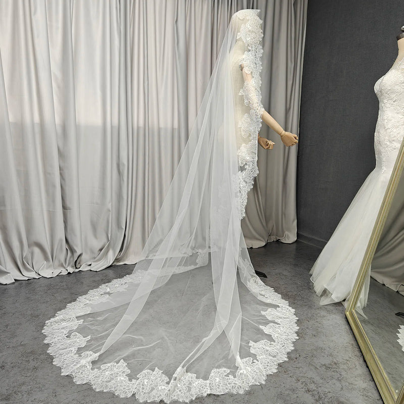 Customized Long Mantilla Veil with Eyelash Lace, 2.5m/3m - View 3 | SAMAG