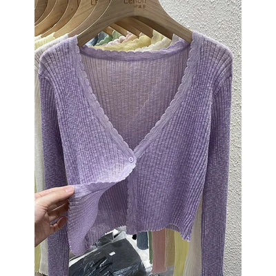 Short Ice Silk Knitted Sun Protection Cardigan Women's | SAMAG