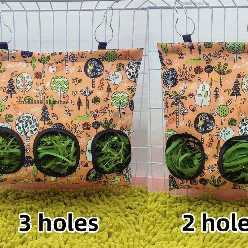 Hay Bag Hanging Pouch Feeder Holder Feeding Dispenser Container for Rabbit Guinea Pig Small Animals Pet Bunny Cage Accessories