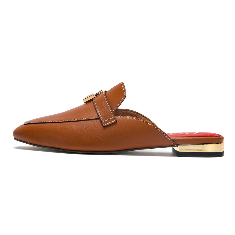 CHCH Women's Muller Shoes 2026 New High Quality Cow Leather Women's Flat Shoes Round Head