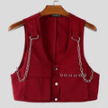 INCERUN Men Vests Solid Color Chain Decoration V Neck Sleeveless Crop Tops Men Streetwear Fashion Casual Male Waistcoats S-3XL