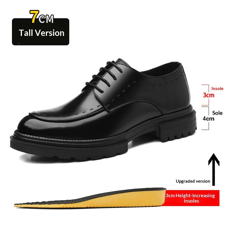 7-9cm Height Increasing Shoes for Men Summer Autumn Inside High Shoes Men's Hollow Business Dress Men's Elevator Leather Shoes