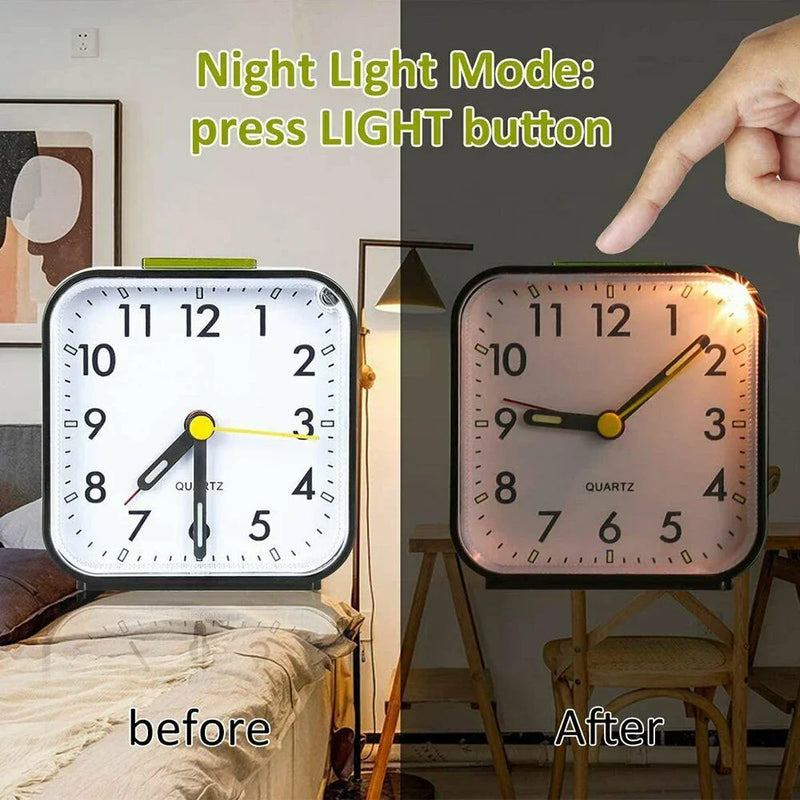 Luminous Desk Alarm Clocks Small Silent Non-ticking Analog Quartz Clock with Light Snooze for Heavy Sleepers, Office and Bedroom