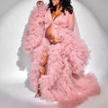Luxury Maternity Dresses Puffy Tulle Long Women Robe Wedding Bridal Sleepwear Nightwear Front Split BabyShower Gown Photoshoot