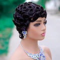 6 Inch Layered Cut Pixie Bob Wig,Natural Black 100% Brazilian Human Hair Straight Wig Full Machine Made for Women
