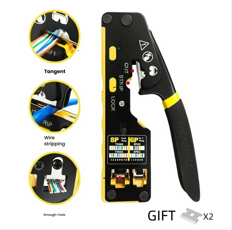 6088 Through-Hole Wire Crimper 8P6P Dual-Use Pliers for RJ45 Punch-Down RJ45 Crystal Head