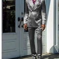 Fashionable Men Suits Satin 2 Piece Jacket Pants Sets High Quality Prom Party Blazer Double Breasted Peak Lapel Male Clothing