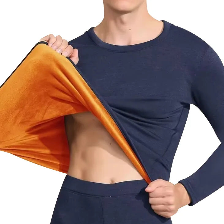 Mens Thermal Underwear Set Fleece Lined Thick Heated Winter Warm Golden Fleece Anti Cold Base Layer Long Johns Top Bottom Outfit