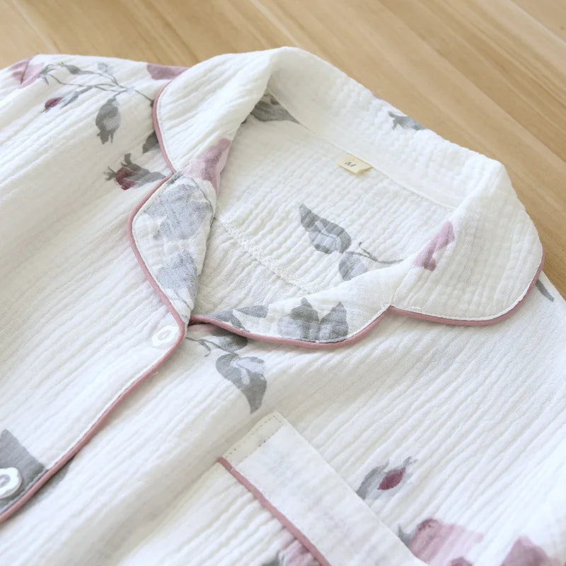Summer new 100% cotton crepe ladies pajamas short-sleeved shorts two-piece simple fresh and cute homewear pajama set women