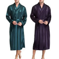 Plus Size 3XL 4XL 5XL Men Robe Sleepwear Navy Blue Stripe Kimono Bathrobe Gown with Pocket Summer Satin Home Clothes Lounge Wear