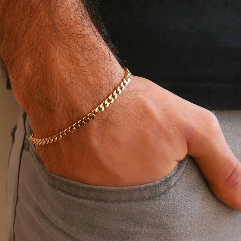 New Trendy Cuban Chain Men Bracelet Classic Stainless Steel 3 5 7mm Width Chain Bracelet For Men Women Jewelry Party Gift