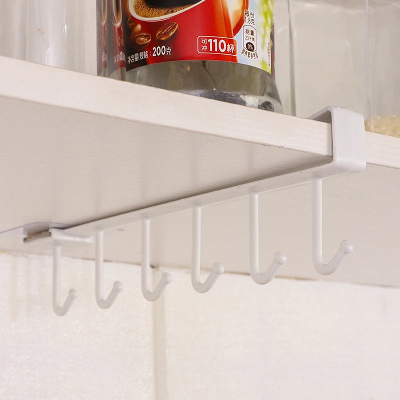 6 Hooks Storage Shelf Plastic Under Shelves Hanging Rack Utensils Holder Wardrobe Kitchen Bathroom Organizer - View 6 | SAMAG