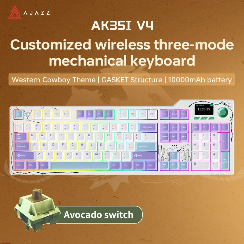 Ajazz AK35I V3/V4 MAX Tri-mode Wired Bluetooth Wireless Gaming Keyboard Gasket Full Key Hot Swap 104 Keys Customized Keyboard