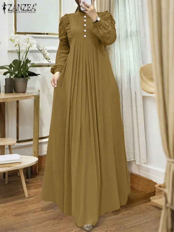 ZANZEA Muslim Modest Maxi Dresses Women Elegant Ruffles | SAMAG