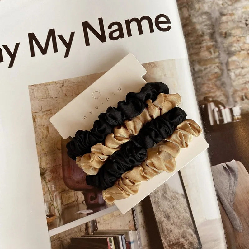 4pcs Pure Silk Small Scrunchie Set for women satin hair rubber bands girls elastic hair tie black hair rope Hair Accessories