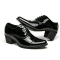 New Dress Leather Shoes Men High Heel 6cm Pointed Toe Brogue Wedding Shoes Height Increase Formal Career Work Jazz Dance Shoes